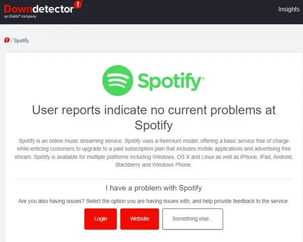 Verifique se o Spotify está fora do ar