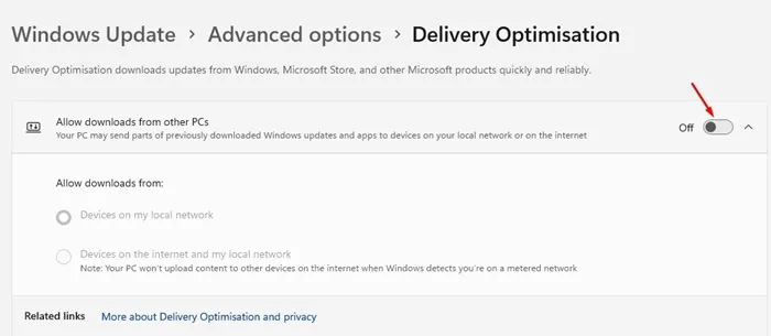 изключете превключвателя за „Разрешаване на изтегляния от други компютри“