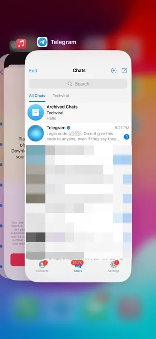 Restartējiet lietotni Telegram iPhone tālrunī