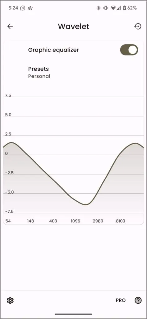 Grafische equalizer in Wavelet-app op Android