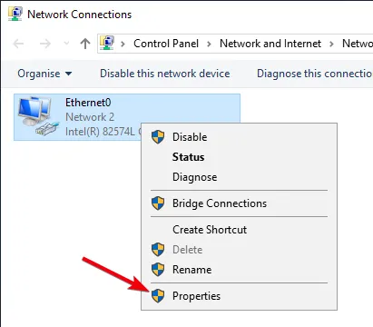 fikse dns-serveren som ikke svarer 15 - velg nettverksegenskaper