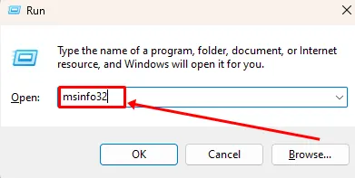 Öffnen Sie das Feld „Ausführen“ und geben Sie msinfo32 ein.
