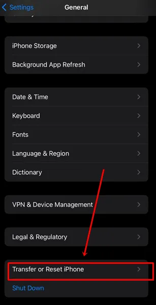 dotknij opcji Przenieś lub Zresetuj iPhone'a