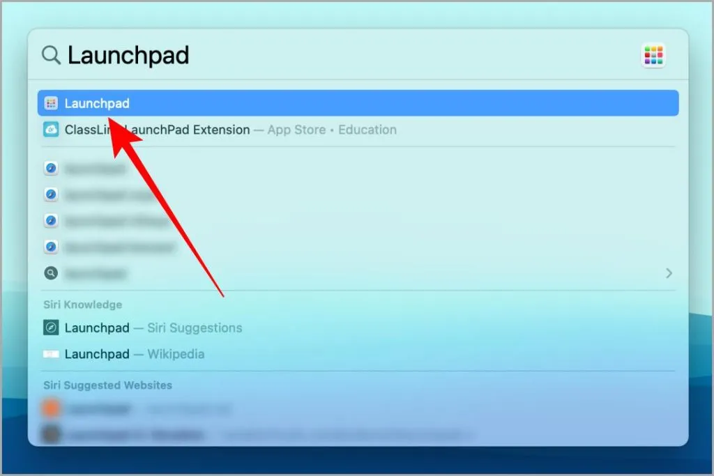 Piekļūstiet Launchpad, izmantojot Spotlight Search operētājsistēmā Mac