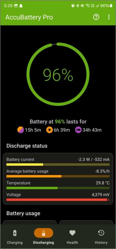 Android 上の AccuBattery Pro アプリ