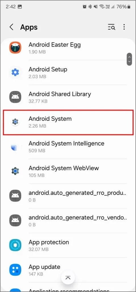 Android-systeminnstillinger i OneUI 6.1 på Samsung Galaxy-telefonen