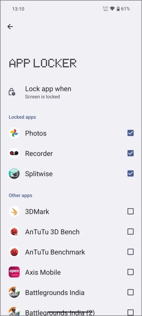 Recurso App Locker no NothingOS 2.5 no Nothing phone 2a