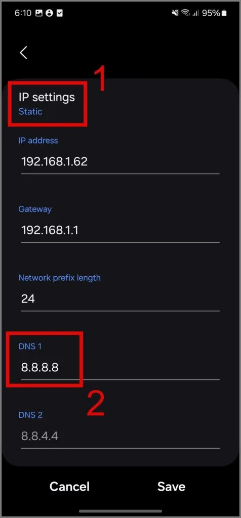 Cambia le impostazioni IP in Statico