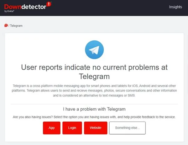 Patikrinkite, ar „Telegram“ neveikia