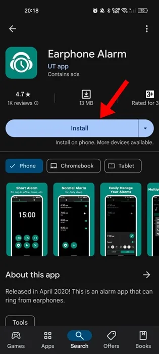 Høretelefonalarm app