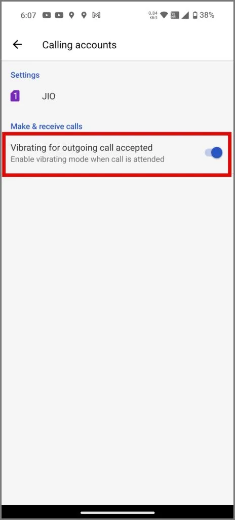 Activer l'option Vibreur pour les appels sortants acceptés sur le téléphone Nothing