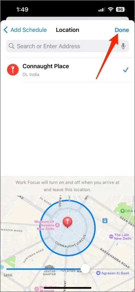 Agende o modo de foco com base na localização no iOS 17 no iPhone