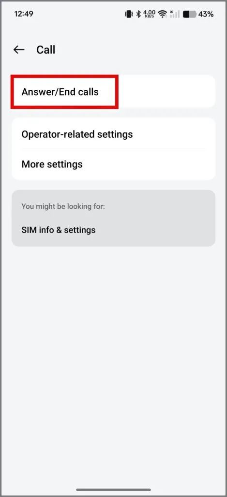 OnePlusの[応答] - [通話終了]オプションに移動します