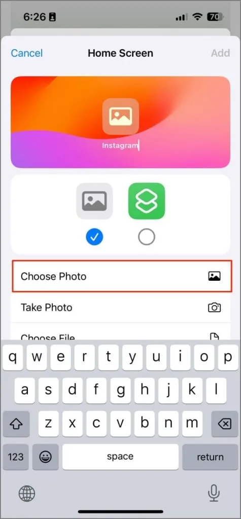 Benutzerdefinierte App-Symbolverknüpfung in der Shortcuts-App unter iOS 17