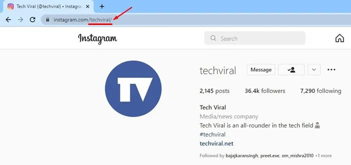 znajdź adres URL profilu na Instagramie innych użytkowników