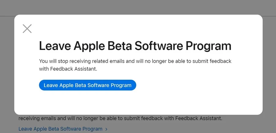 Quitter le programme logiciel Apple Beta