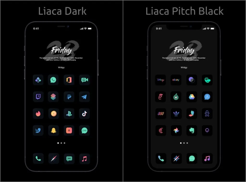 Ícones Liaca Dark Glyph para iPhone