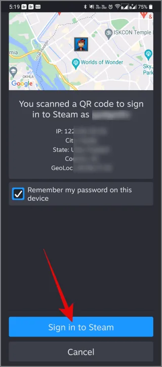 Prisijunkite naudodami „Steam Mobile App“.