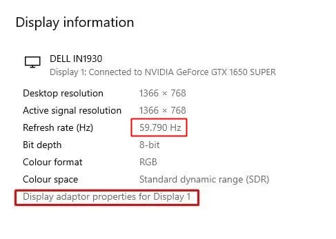 Controleer de vernieuwingsfrequentie van de monitor op Windows 10