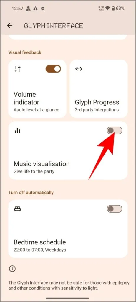 Funzionalità di visualizzazione musicale in Nothing OS 2.5 sul telefono Nothing