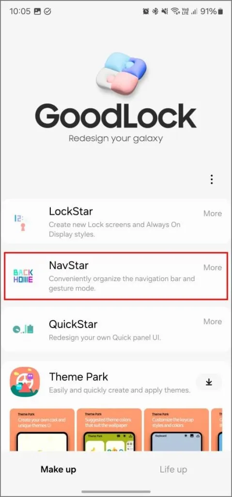 NavStar en la aplicación GoodLock en el teléfono Samsung Galaxy