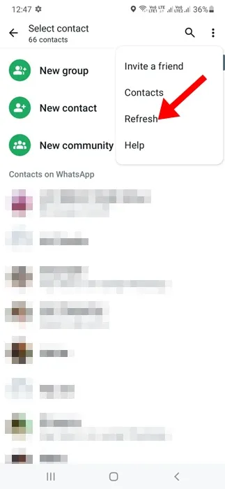 Aktualisieren Sie die WhatsApp-Kontakte