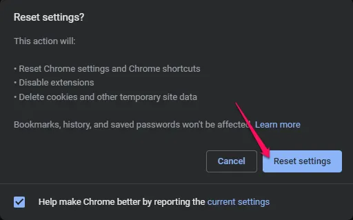 Réinitialiser les paramètres de Chrome