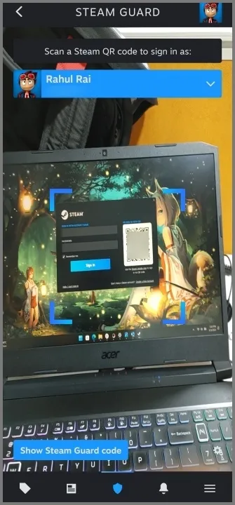 Digitalize um código QR usando seu aplicativo Steam Mobile