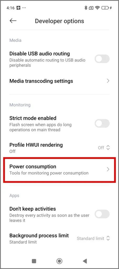 Selecione a opção Consumo de energia no Xiaomi