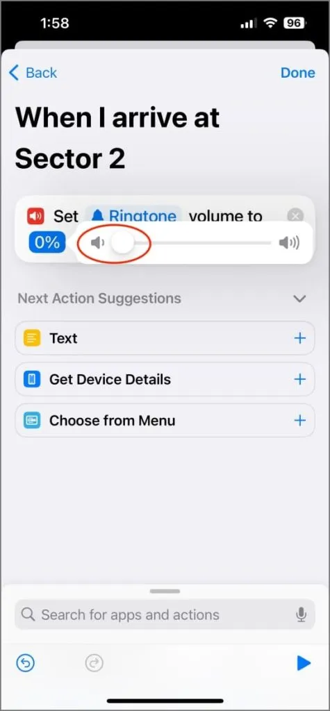 Automação para silenciar o iPhone com base na localização no aplicativo Shortcuts