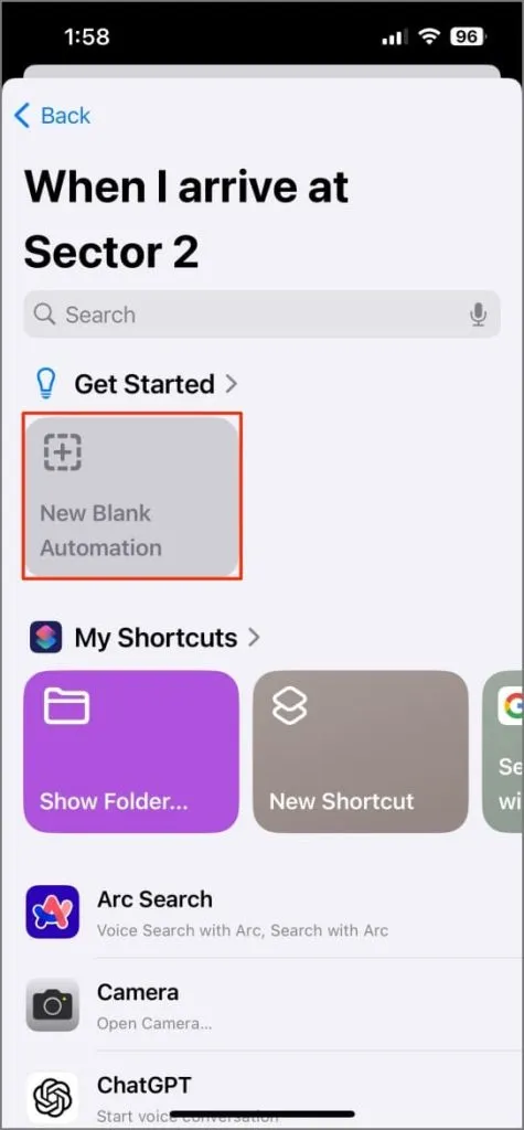 Automação para silenciar o iPhone com base na localização no aplicativo Shortcuts