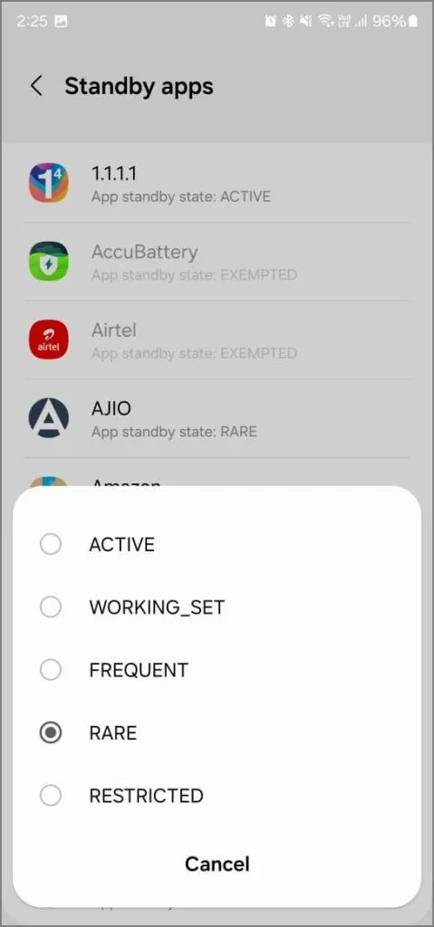 Fonctionnalité des applications en veille dans les options du développeur sur Android