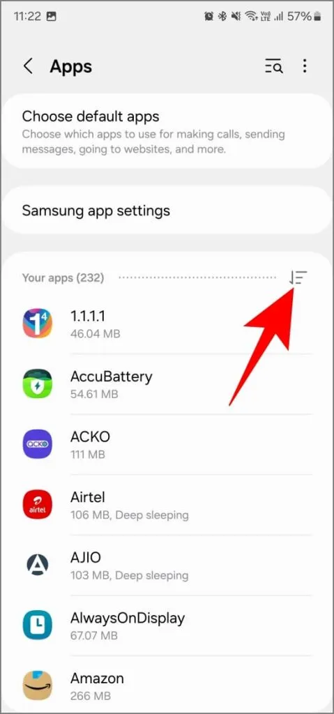 Apper i Innstillinger i One UI 6.1 på Samsung Galaxy-telefonen