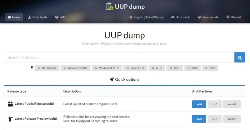 UUP-Dump-Seite