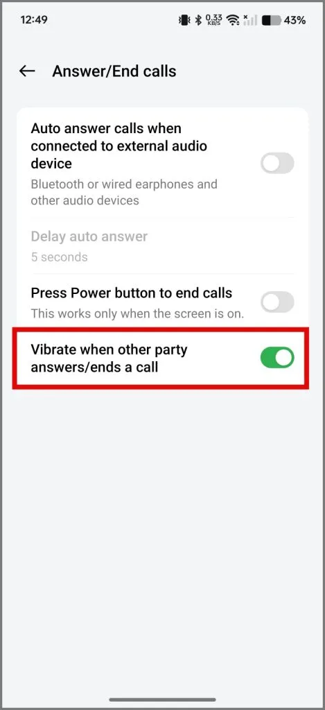 Вибриране, когато друга страна отговори или прекрати разговор на OnePlus
