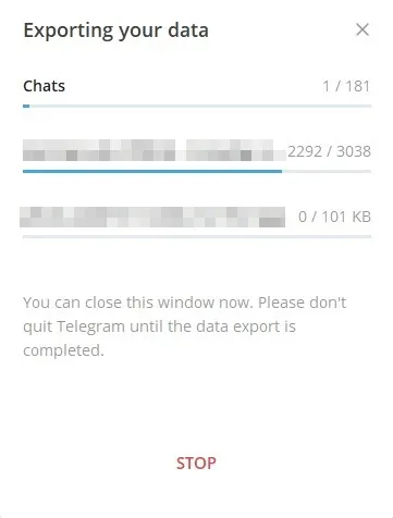 Telegram maakt uw gegevensbestand aan