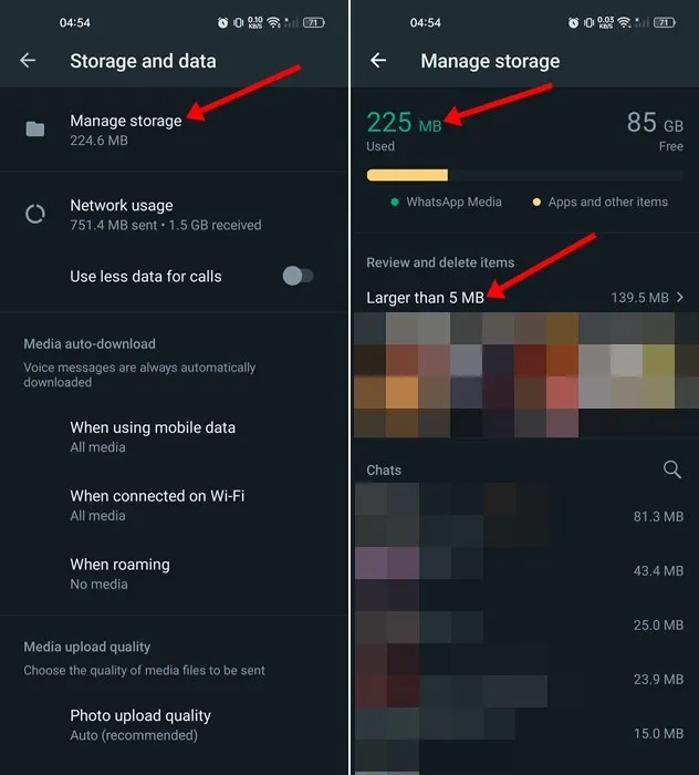 Administrer WhatsApp Storage