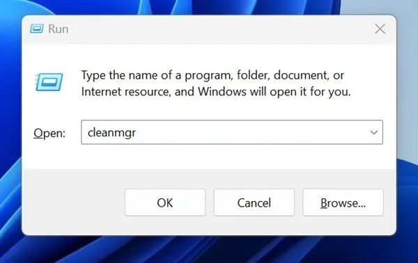 Utilizzare l'utilità di pulizia del disco tramite Windows RUN