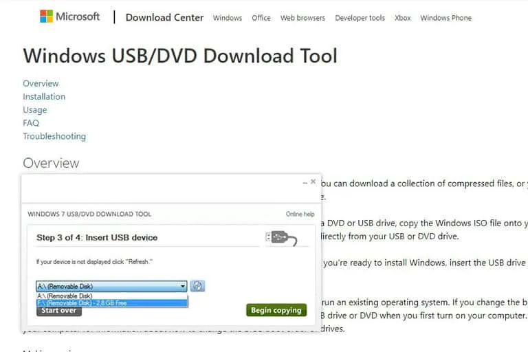 Strumento DVD USB di Windows