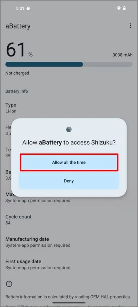 État de la batterie dans l’application aBattery sur Android 14