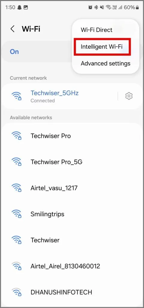 vyberte možnost Inteligentní Wi-Fi