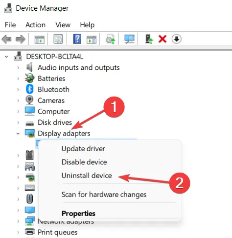 Driver NVIDIA e clique em Desinstalar dispositivo