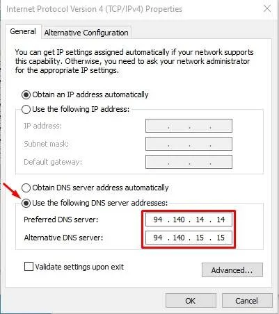 Digite o endereço do servidor DNS