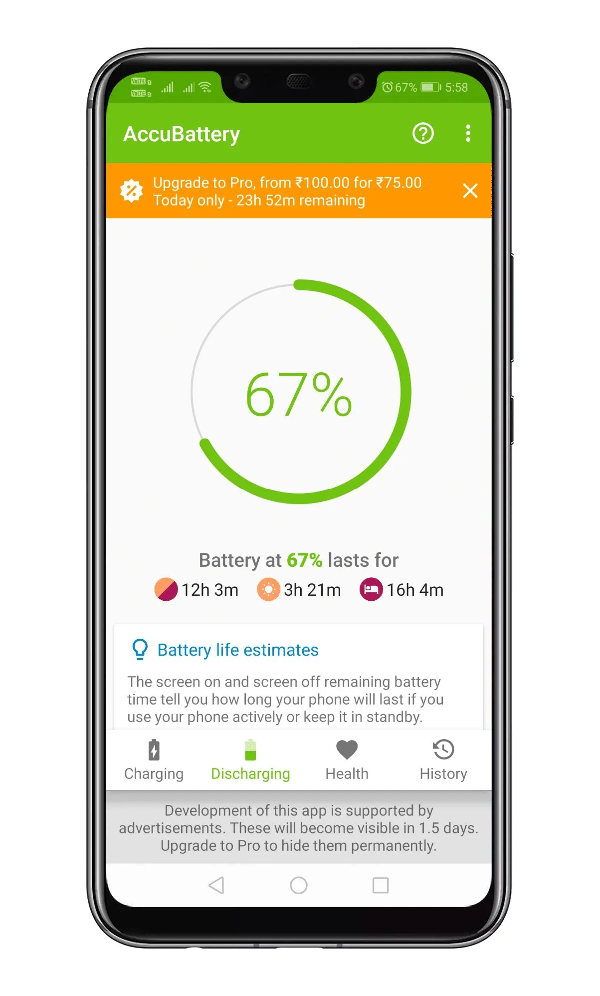 Oplysninger om batteriafladning