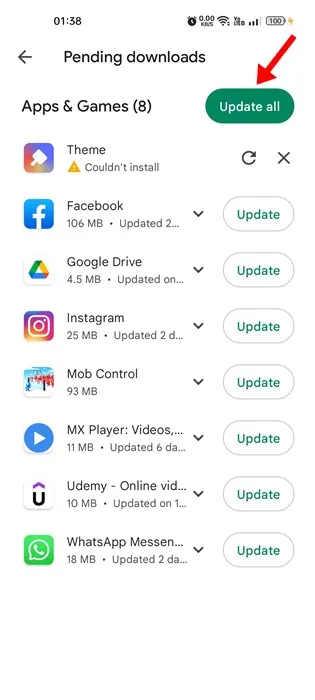 Opdater alle apps på Android