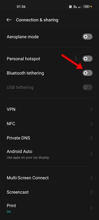 Vypněte Bluetooth Tethering