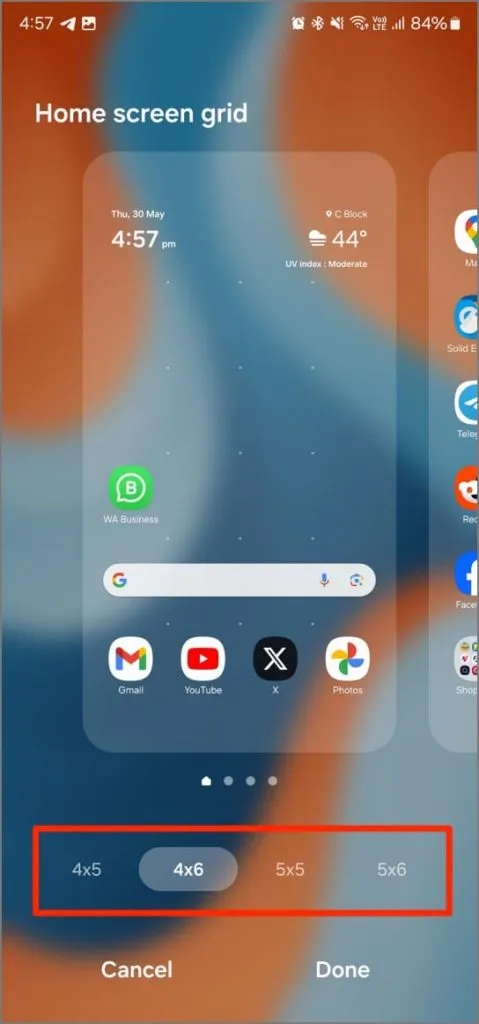 Endre rutenettstørrelse på startskjermen i One UI 6.1 på Samsung Galaxy-telefonen