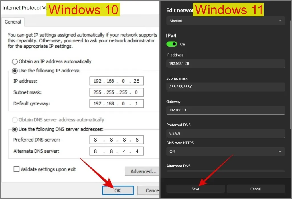 Измените IP-адрес и DNS в Windows 10 и 11