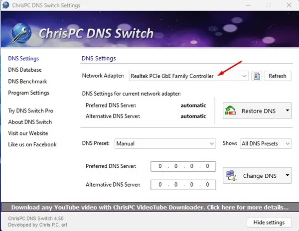 Wählen Sie Ihren Netzwerkadapter