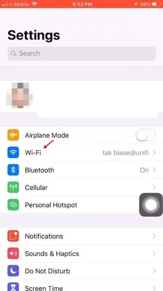 bakstelėkite parinktį „Wi-Fi“.